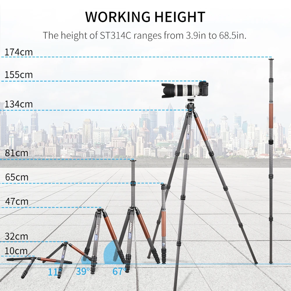Профессиональный штатив Монопод из углеродного волокна ST314C с удлинителем для