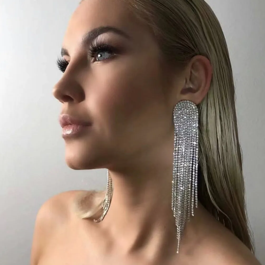 

JIJIAWENHUA New Trend Sparkling Rhinestone Tassel Claw Chain women's Earrings Dinner Party Wedding Fashion Jewelry Accessories