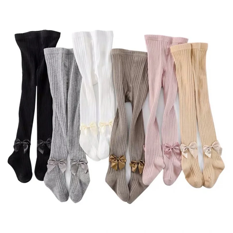 1 пара/лот однотонные колготки с бантом для маленьких девочек сезон осень-зима