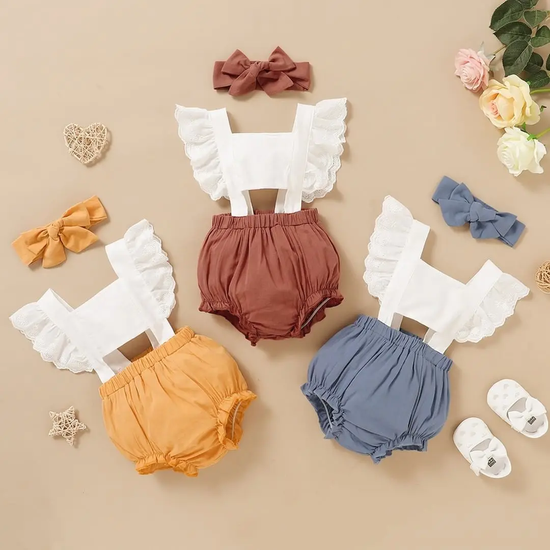 

Newborn Baby Clothes 2021 Girls Summer Romper Fashion Ruffles Sleeveless Bodysuit 2PCS Headband Set Baby Clothes Mikrdoo