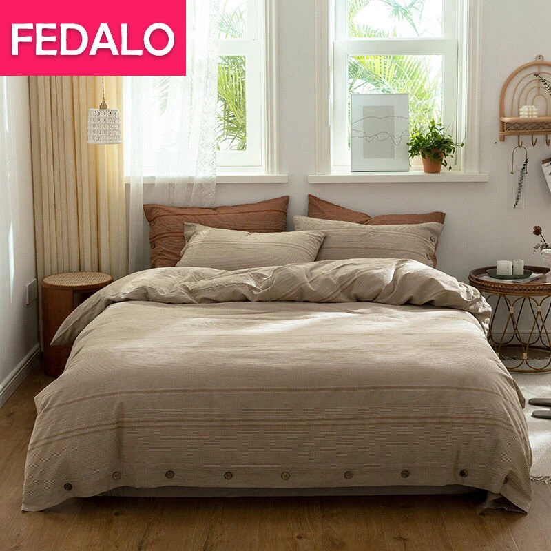 

Japanese-style washed cotton bedding four-piece set, cotton pure cotton simple button quilt cover, three-piece set