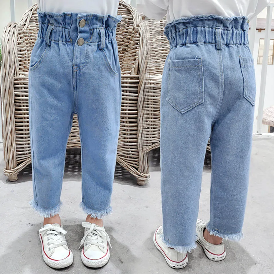 Джинсы для девочек однотонные джинсы Детские демисезонные Повседневная