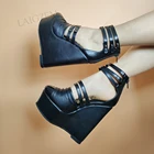 LAIGZEM супер женские сандалии на плоской подошве; Обувь на платформе; Черные туфли на платформе на молнии из искусственной кожи; Туфли-лодочки; Женская обувь из искусственного материала (ПУ); Женские туфли; Zapatos de Mujer; Большой Размеры 42 48 50 52