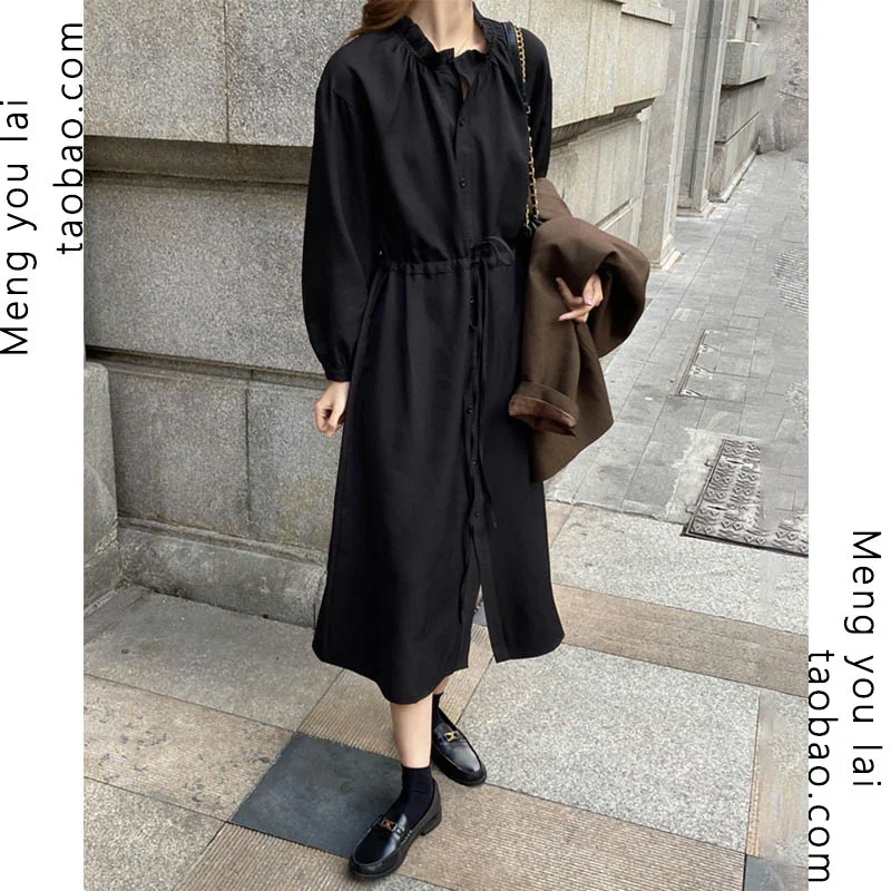 

Осенний топ в гонконгском стиле с длинным рукавом, женская черная рубашка в гонконгском ретро стиле, дизайнерская нишевая шифоновая элеган...