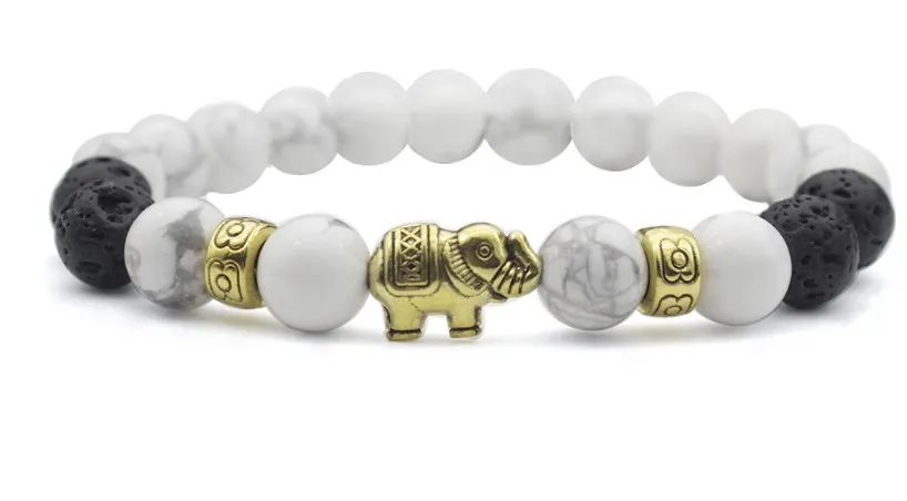 8 мм yt2 Золотой Регулируемый Шарм Слон белый браслет из говлита черный камень