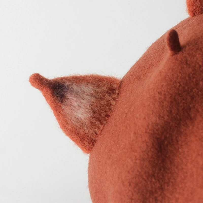 Берет художника с милыми лисьими ушками повседневный теплый берет ручной работы