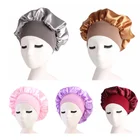 Женская атласная однотонная широкополая колпак для сна шапочка для ночного сна Уход за волосами Ночная шапочка для женщин мужчин унисекс шапочка