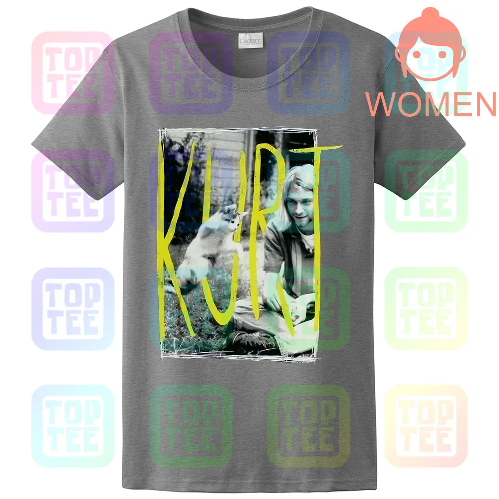 WOMEN-GRAY Kurt Cobain& Kitten Cat 90s Icon Nirvana черная футболка Новинка! Панк гранж(3D5 - Цвет: WOMEN-GRAY