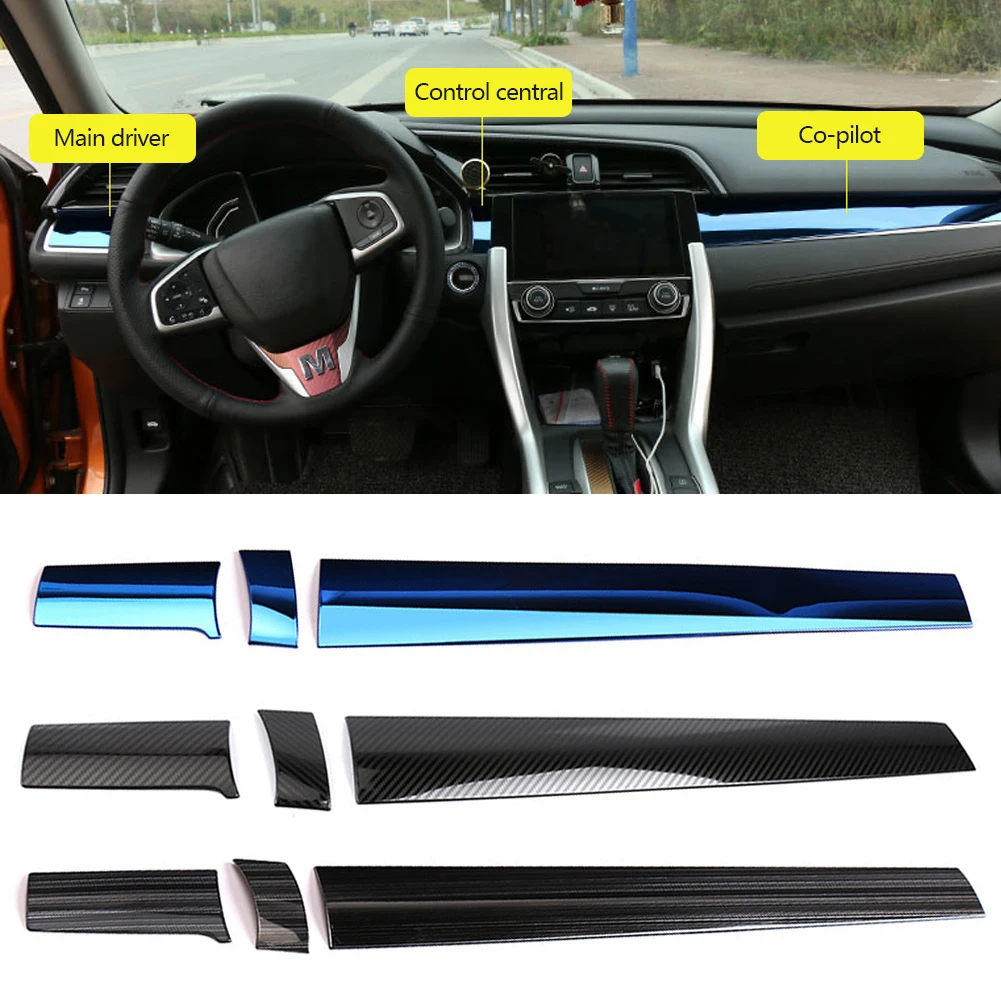 

3PCS Car Styling 3D Sticker For Honda Civic 2018 2019 2016 2017 Civic 10th 10 gen Accessories Co-pilot Center Console Strip Trim