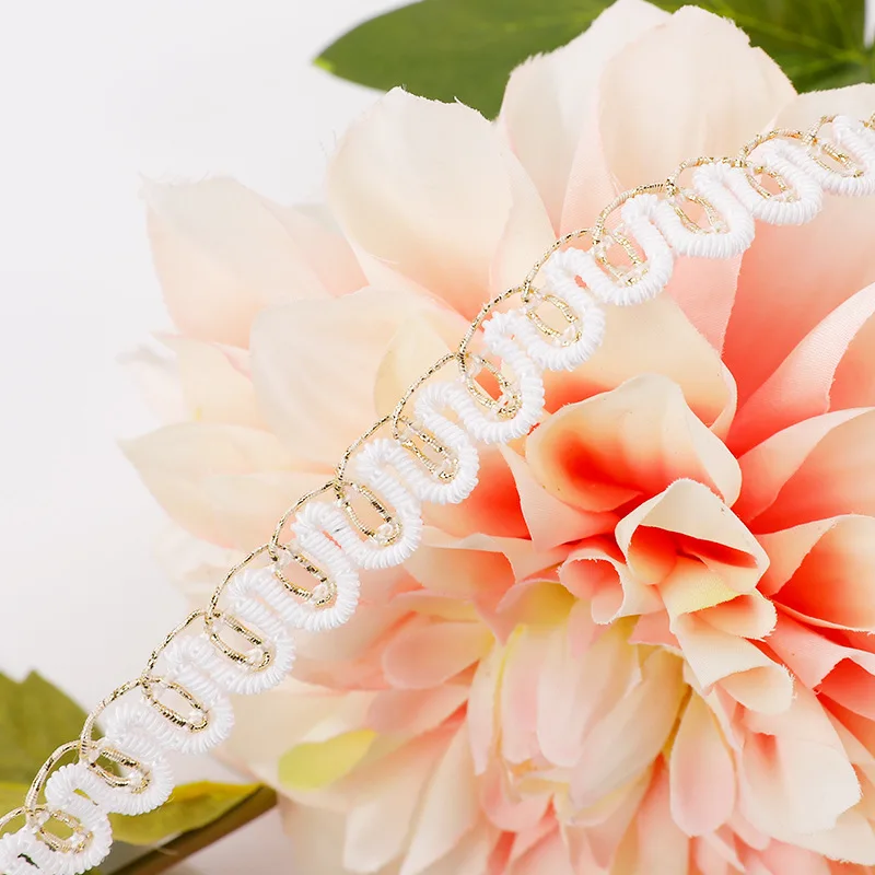 5 м/лот кружевная отделка ткань шитье кружево золотистая белая цельнокроеная