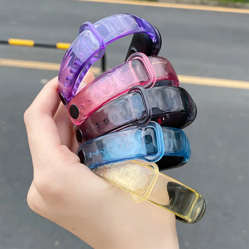 

Радужный прозрачный ремешок на запястье для Xiaomi Mi Band 5 4 3, дышащие силиконовые ремешки, ремешки на запястье, браслет, ремешки на запястье