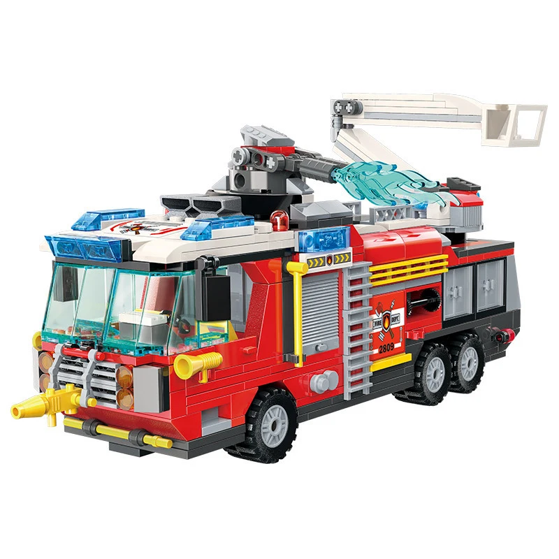 

ENLIGHTEN City Police Bricks Firefighter Rescue Ladder Truck Spray Water Car Train Building Blocks Sets Kids Toys Gifts