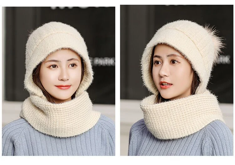 Зимние шерстяные вязанные шарф и шапка набор бини женский шарф Skullies Beanies шапки для женщин шапка s Gorras Bonnet маска цельная шапка