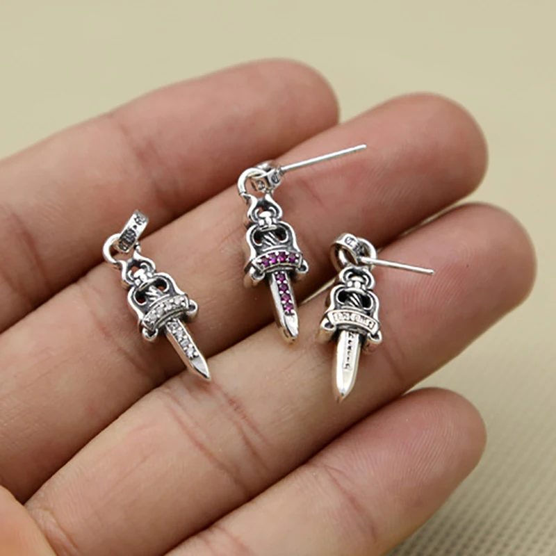 

1pcs Punk Zircon Sword Stud Earrings 925 Silver Vintage Crowe Hanging Earrings for Women Luxury Piercing Body Jewelry