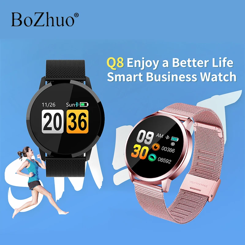 Круглые умные часы Q8 для женщин и мужчин фитнес-трекер монитор сердечного ритма