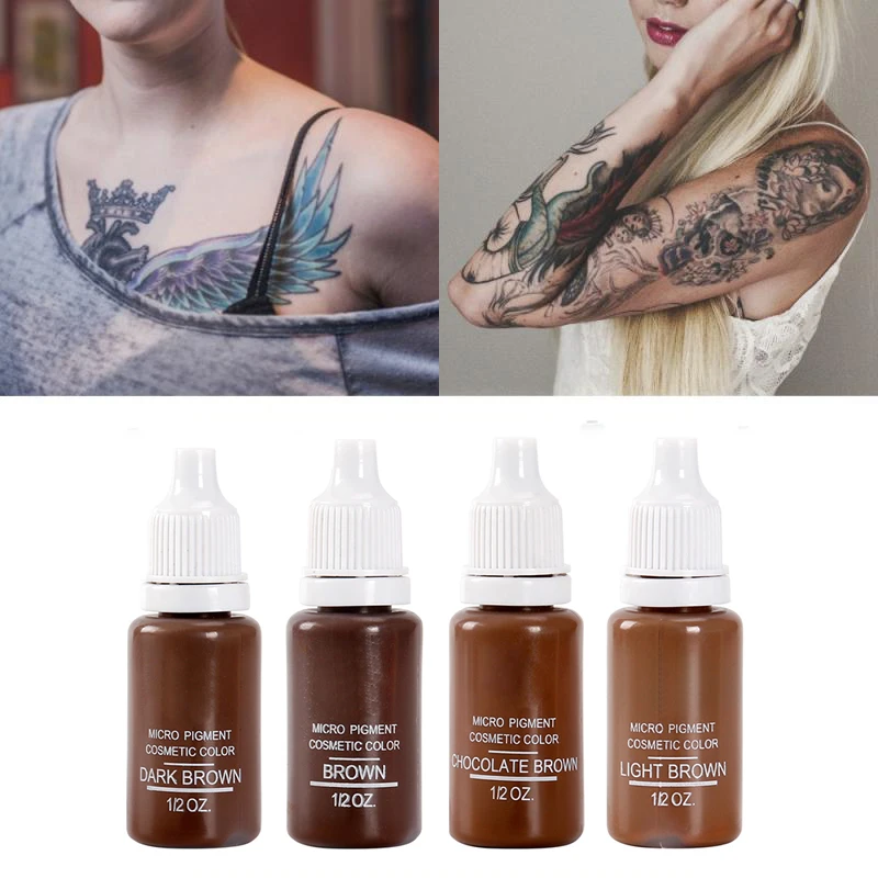 Conjunto de micropigmentos para maquillaje permanente, tinta de tatuaje, Kit cosmético para tatuaje, cejas, labios, colores mezclados, 4 colores, 15ml