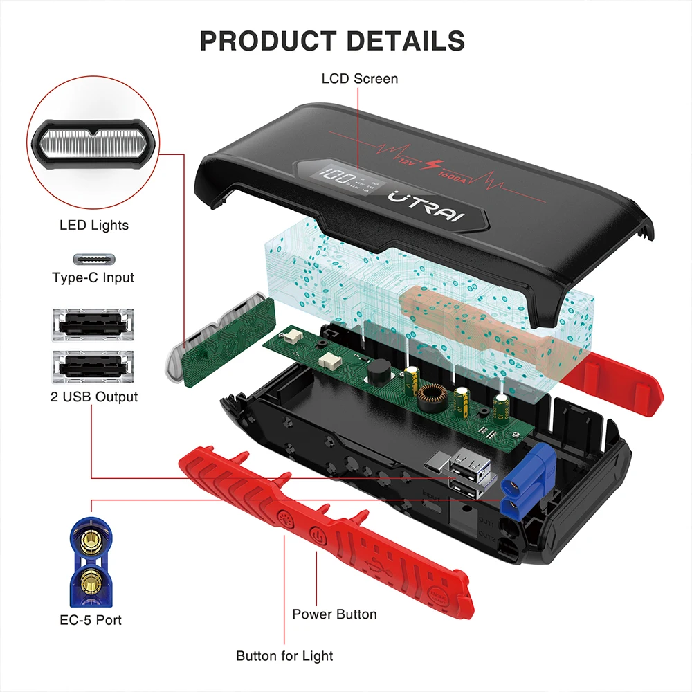 utrai jump starter 1600a 20000mah starting device power bank car booster battery emergency starter free global shipping