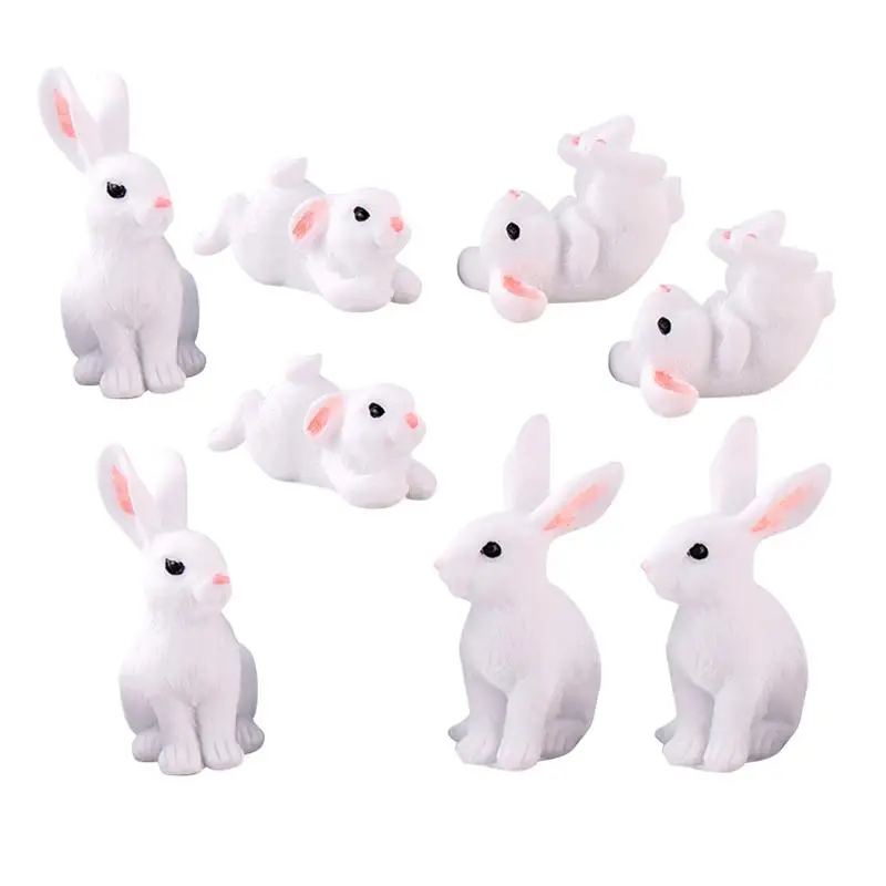 

8PCS Resin Mini Rabbit Adornment Micro Landscape Ornament Rabbit Craft Decoration (At Least 3 Assorted Styles)