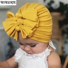 Шапка-тюрбан для новорожденных девочек, хлопковая эластичная шапочка с шарфом, аксессуары для фотосъемки детей, мягкая шапочка