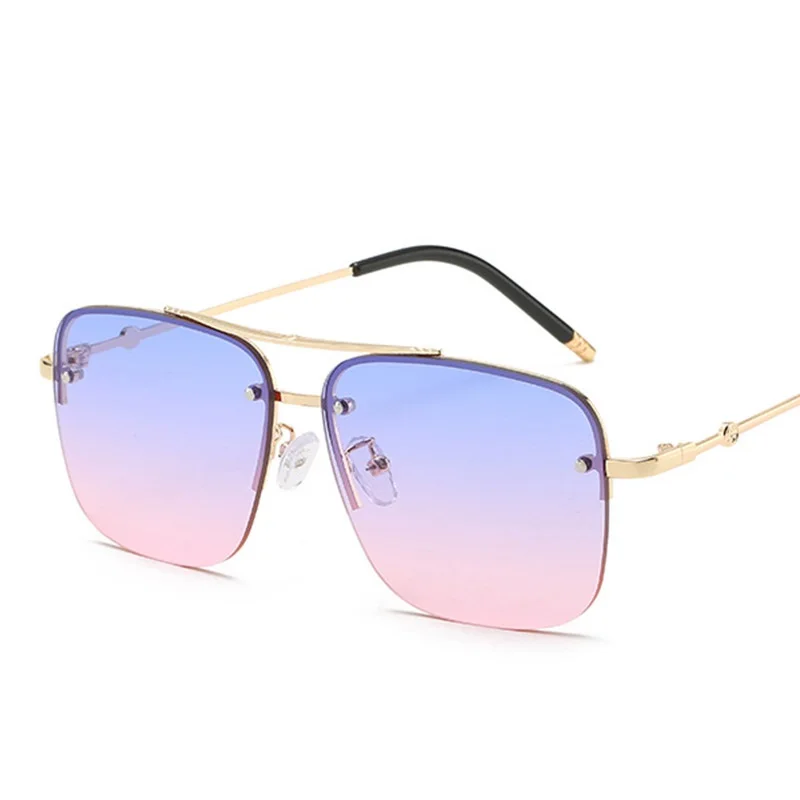 Модные розовые солнцезащитные очки без оправы женские брендовые роскошные
