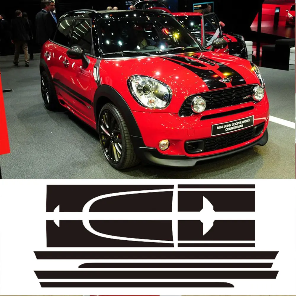 Наклейка Стикеры в полоску комплект для MINI Countryman Cooper S гонки капот магистральному JCW винил Наклейки-белый/черный /красный/золото, чтобы выбрать