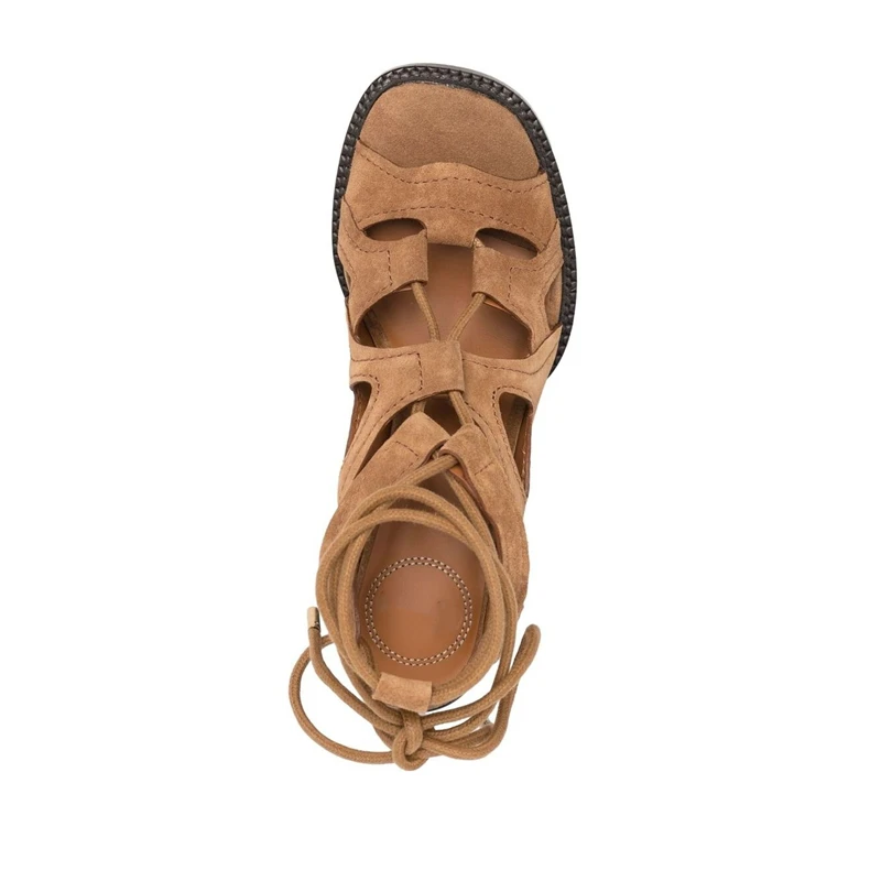 

New 2021 Fashion Gladiator Pumps Genuine Leather Summer High Heels Peep Toe Woman Casual Sandals 34-43 Cross-tied Vintage Shoes