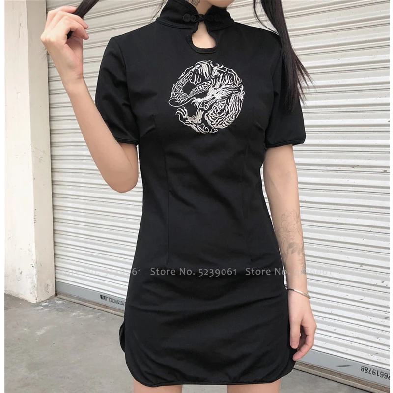 

Женское платье-Ципао с вышивкой в традиционном китайском стиле, платье в стиле ханьфу с драконом для девушек, Готическая Праздничная уличная одежда, азиатская одежда