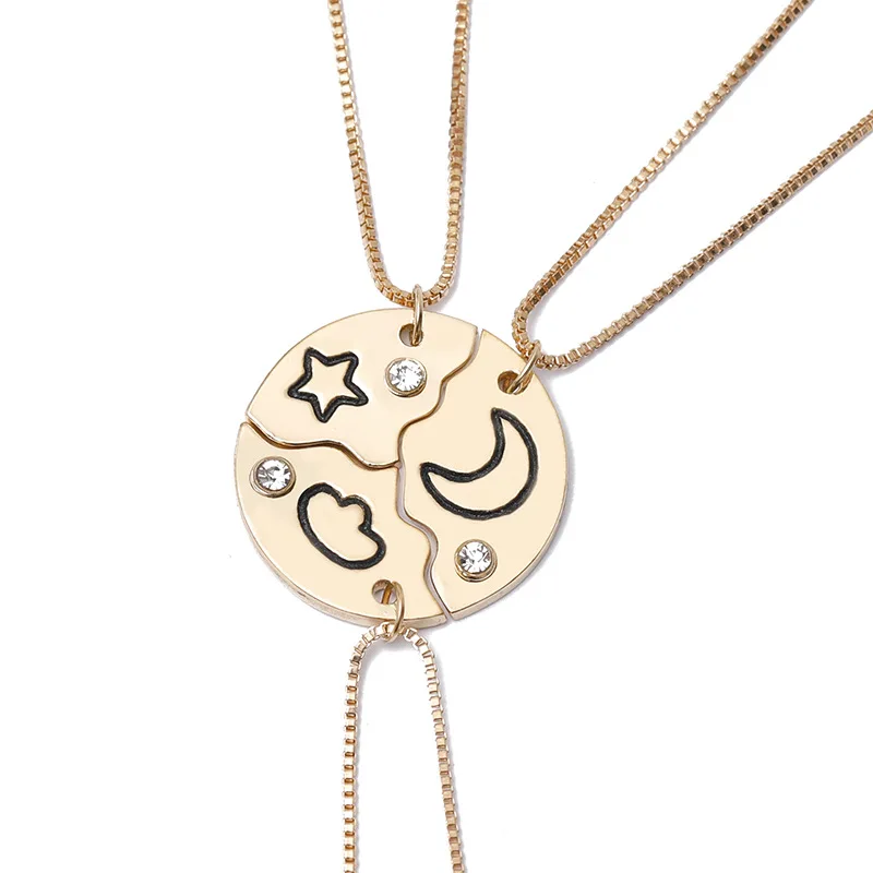 

3pcs Fashion Moon Star Cloud Crystal Pendant Necklace Chain for Friendship Gifts