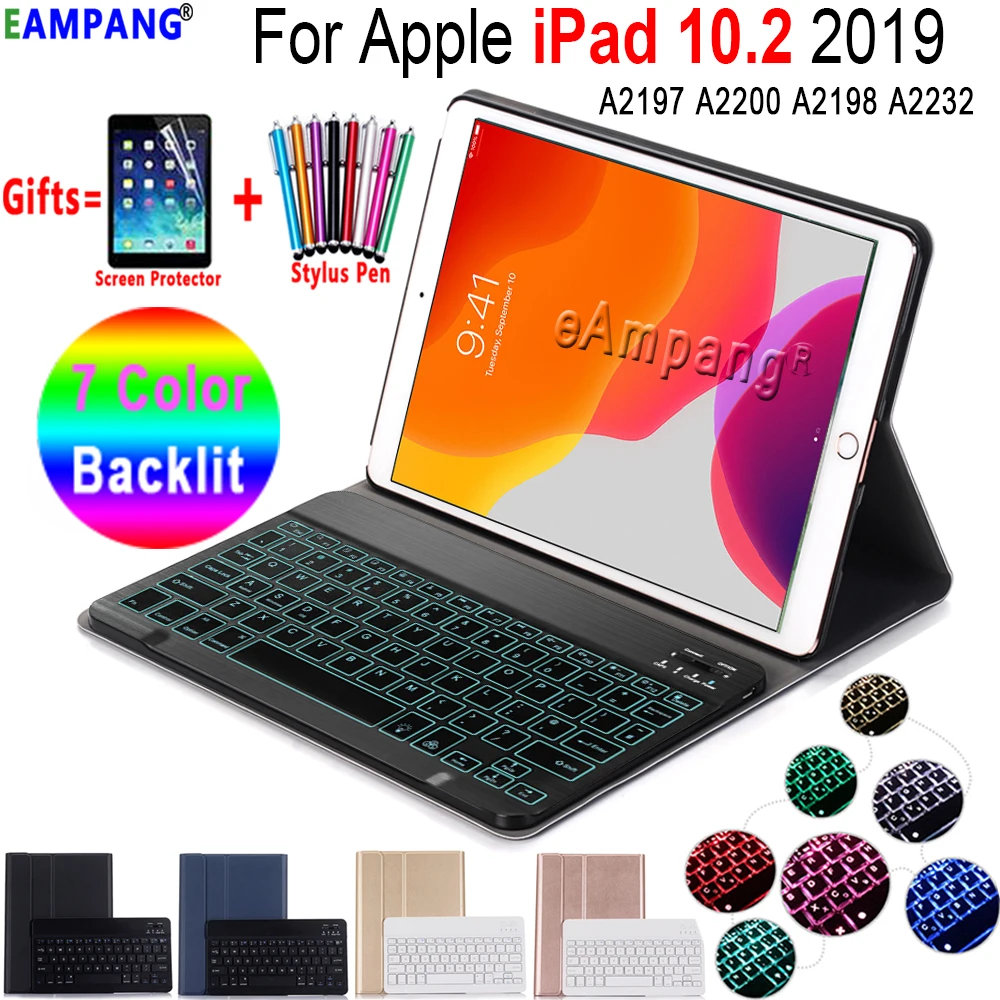 Чехол с клавиатурой для iPad 10 2 7 цветов подсветкой 3 0 Bluetooth чехол Apple го поколения