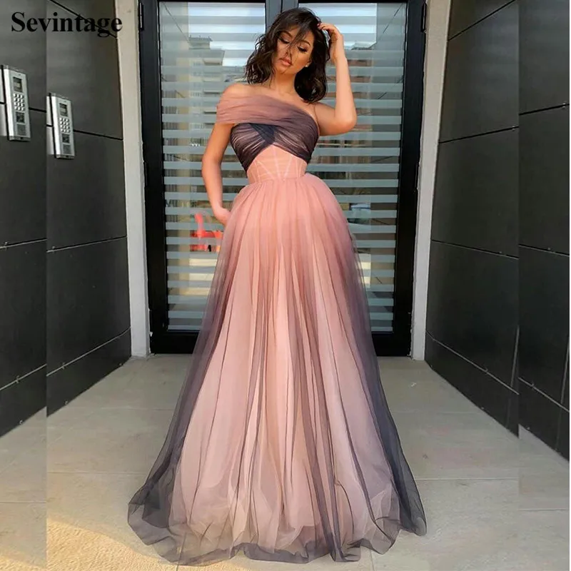 

Вечерние платья Sevintage из тюля с короткими рукавами, длинные платья для выпускного вечера, размера плюс