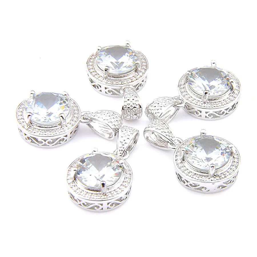 

MIX 5 PCS Xmas Gifts Big Offer Antique Shine Round Cut White Topaz Silver Necklaces Pendants for Holiday Party Gifts