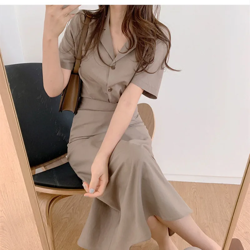 

Women Two Piece Set Skirt short Sleeve Single Breasted Turn Down Collar Top and High Waist A-line Vintage long Skirt 2 Piece Set