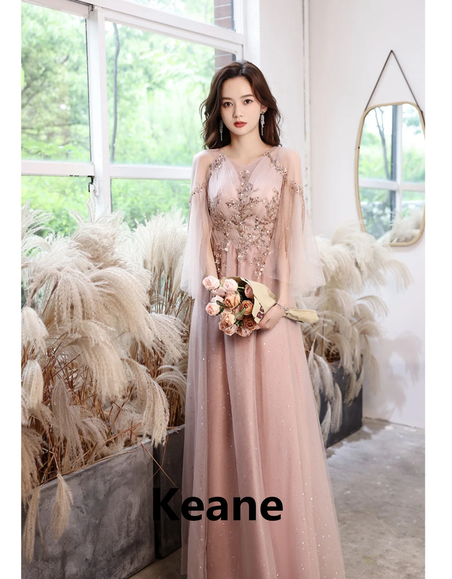 

Real Photo Nude Pink Evening Dresses With Jacket Tulle A-Line Evening Gown Prom Dress Robe De Soiree