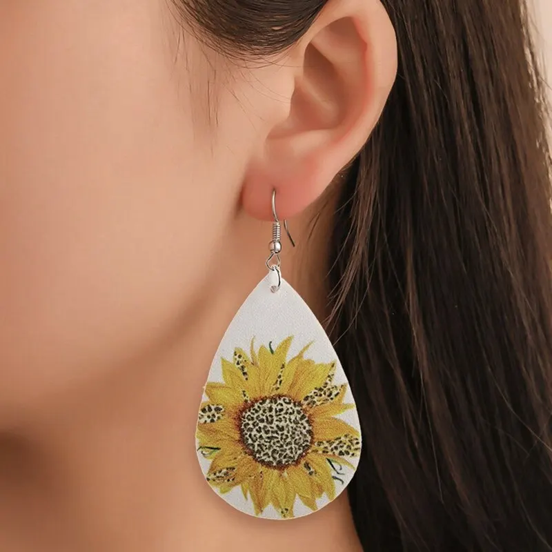 

Sunflower Earrings For Women Water Drop Statement Elegant Leopard Earrings Fashion Jewelry Accessories Girl Gift