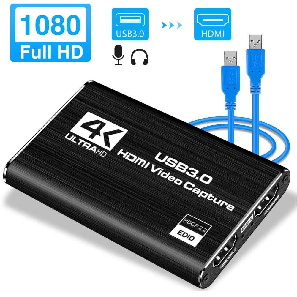 

2023 USB3.0 HDMI 4K60Hz Video Capture HDMI to USB Video Capture Card Dongle Game Streaming Live Stream Broadcast with MICinput