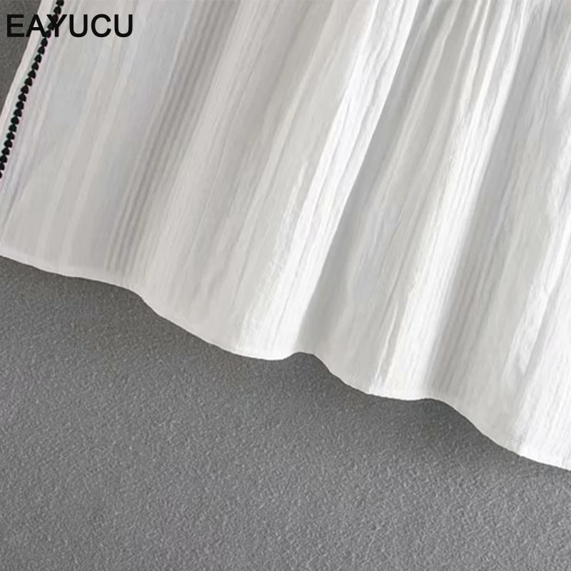 

EAYUCU Vintage Embroidery Floral Summer Women Tops and Blouses 2020 New Ruffles Loose Lace Up Tops Ladies Blouse Shirt ET037