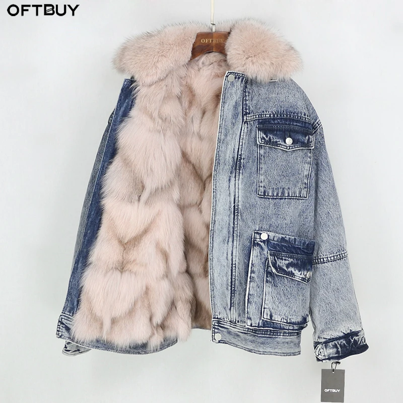 Женская парка OFTBUY винтажная с натуральным мехом лисы и подкладкой зимняя 2020|Шубы
