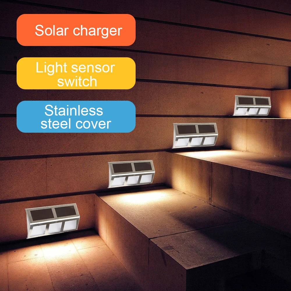 

2pcs Outdoor Solar Stair LED Wall Light Waterproof Sunlight Garden Street Lights Path Home Garden Solar Power Lamp Wall Light