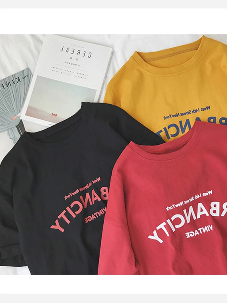 2020 Summer Letter T-Shirt Women Fashion Casual Short Sleeve Bottoming Loose O-Neck Streetwear Korean Pullover Female Top Tshirt | Женская