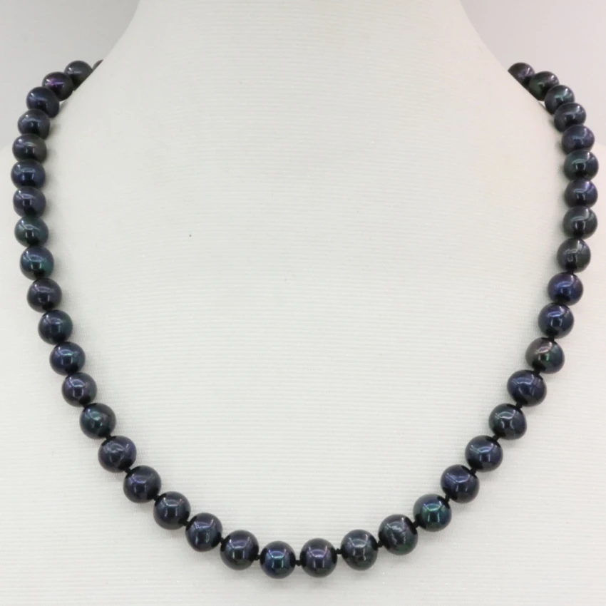 

8-9mm natural black freshwater cultured pearl nearround beads necklace for women charms gifts chain choker jewelry 18inch B3223