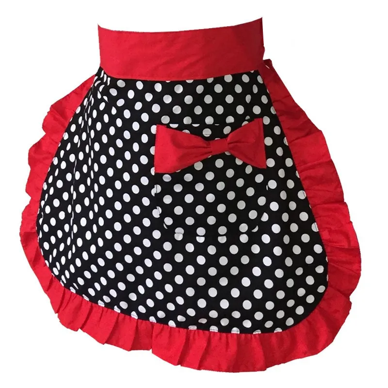 

Cute Princess Polka Dots Apron Lace-up Bowknot Cloth Half-length Housekeeping Restaurant Cooking Work Cleaning Tools Aprons