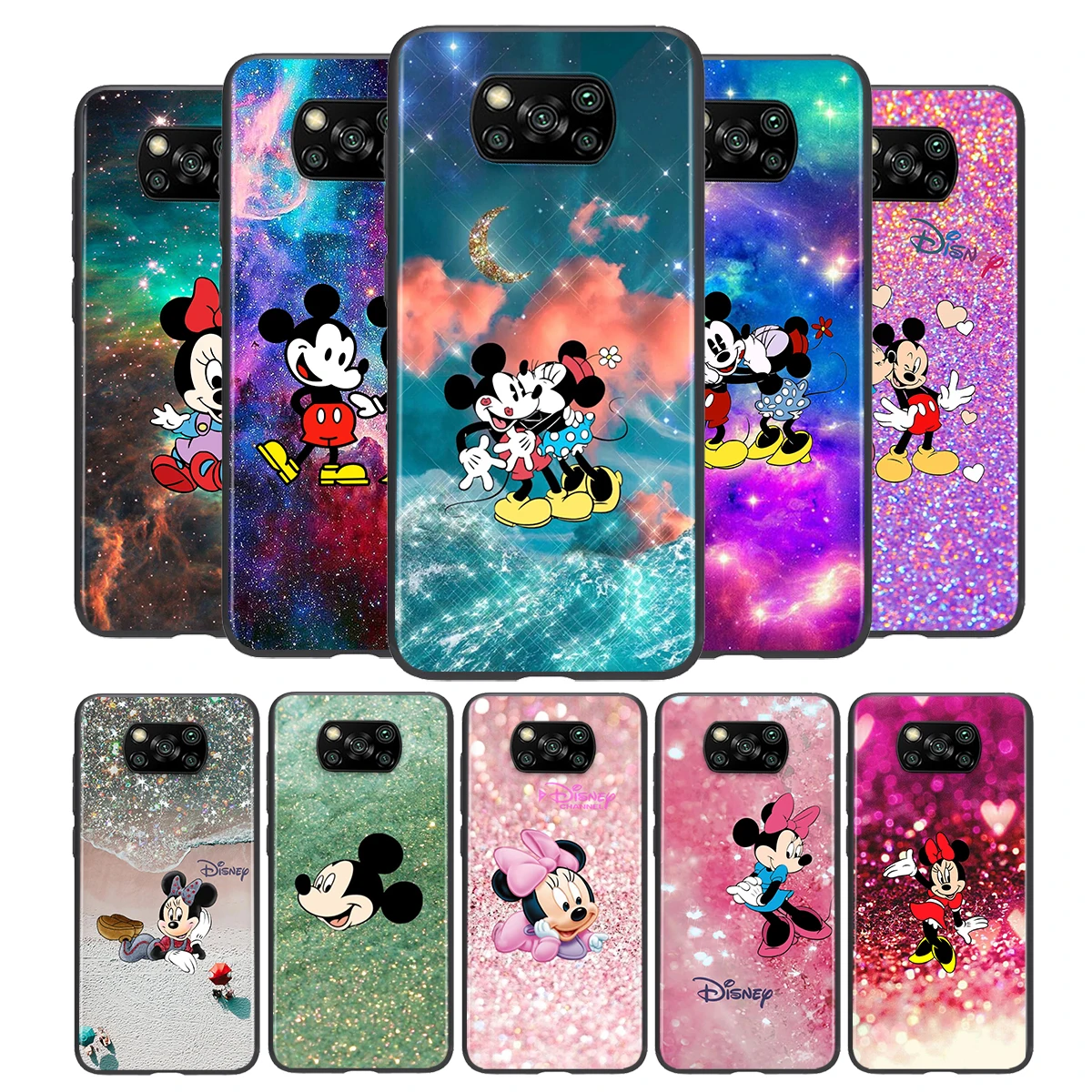 

For Xiaomi Civi Play Mix 3 A2 A1 6X 5X Poco X3 NFC F3 GT M3 M2 X2 F2 Pro C3 F1 Black Mickey Minnie colorful Soft Phone Case