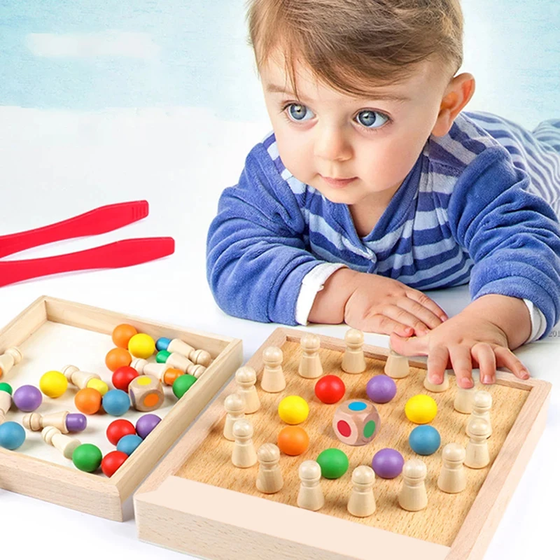 

2-in-1 Chess Chopsticks Clip Beads Games Montessori Toys Baby Wooden MemoryEarly Educational Learning Color Matching Toys Gifts
