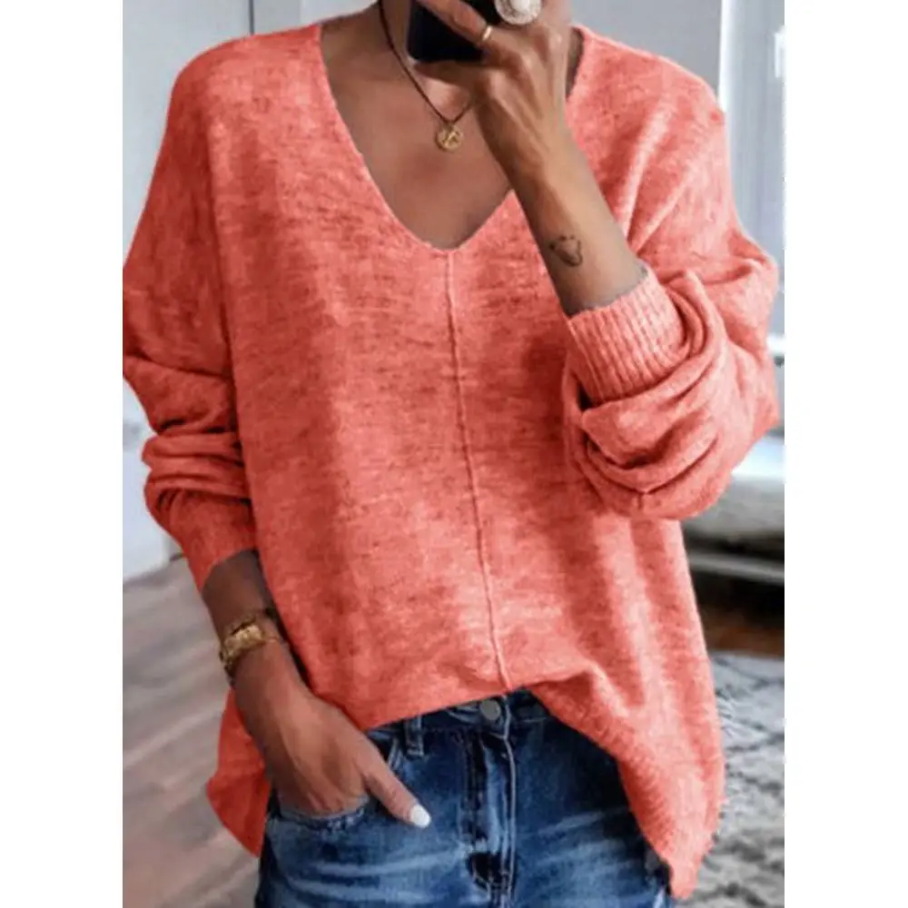 

V-Neckline Solid Casual Sweater Buttons Sweaters