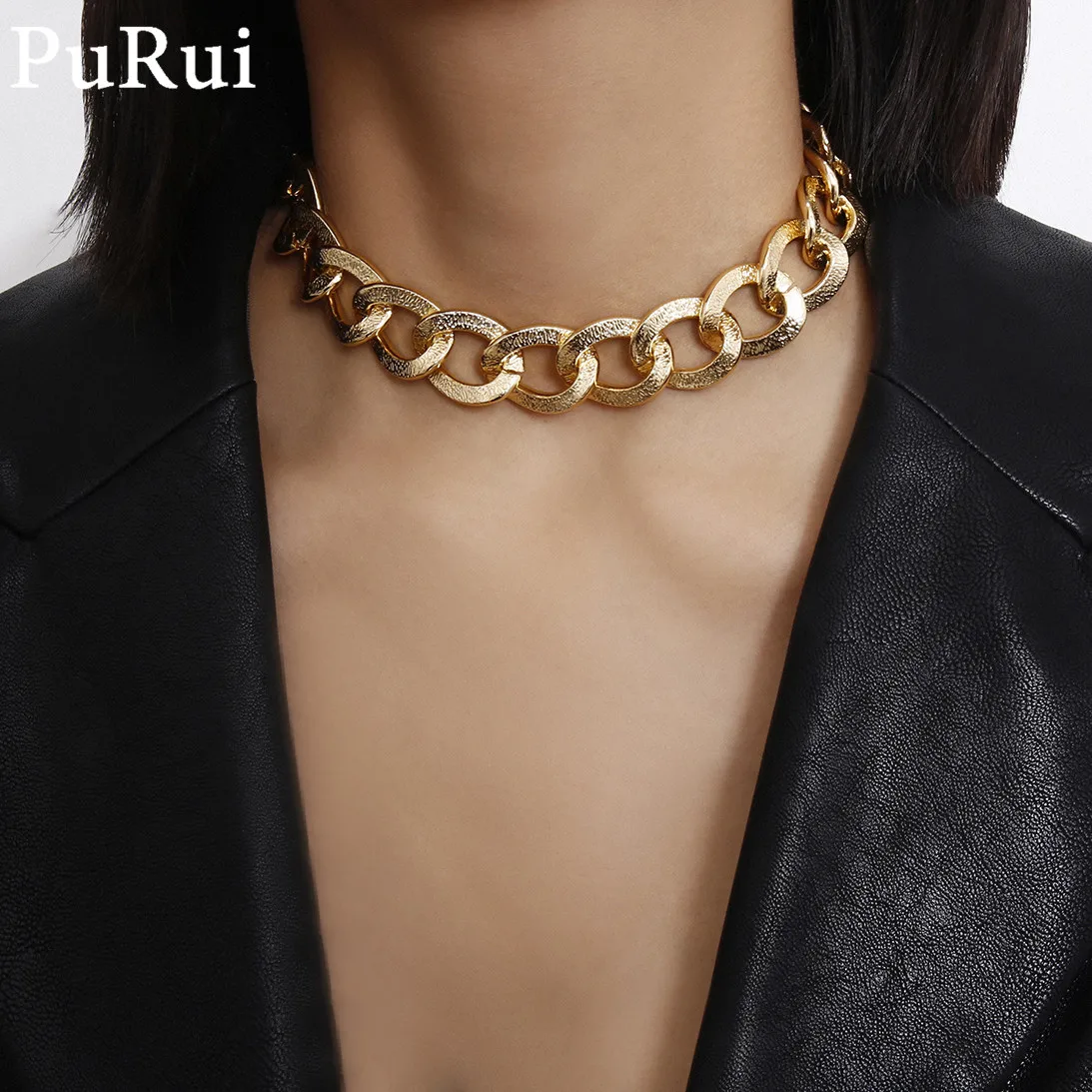 Женское колье чокер PuRui в стиле хип хоп золотистого цвета короткое ожерелье с