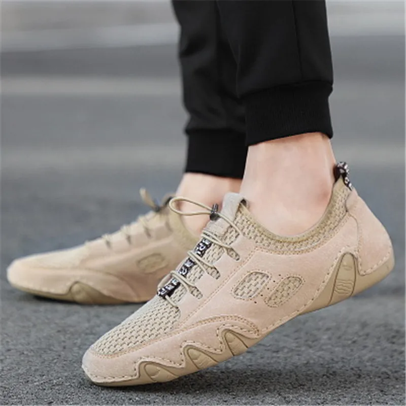 Мужские летние туфли тонкая дышащая сетчатая обувь для вождения мокасины