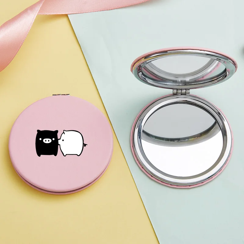 Милое мини-зеркало для макияжа с мультяшной Свинкой портативное двустороннее