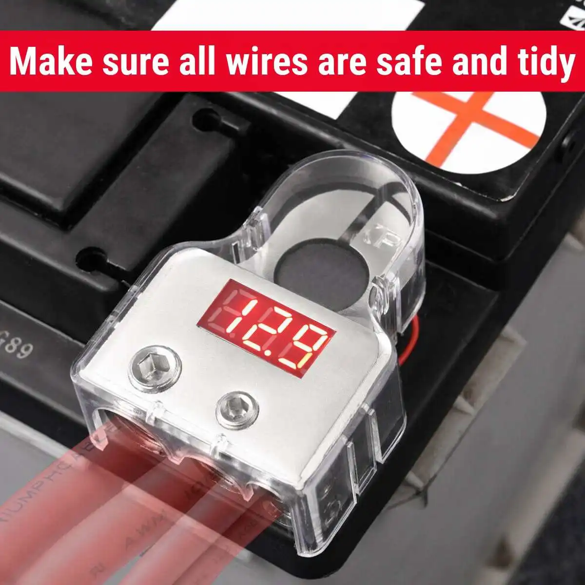 

2Pcs Digital Battery Terminal Connectors With Voltmeter 0/4/8 Gauge Power Post Car Auto Caravan Marine Battery Jump Cable