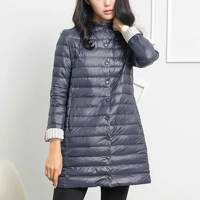 Женский легкий пуховик с длинным рукавом воротником без воротника|Женские парки|