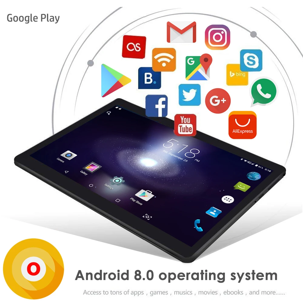 Планшеты 10,1 дюймов Android 8,0 Octa Core 6 ГБ Оперативная память 64 Гб Встроенная память 3g 4 аппарат не привязан к оператору сотовой связи 1280*800 ips 5.0MP сим-карты ips стекло для ПК, планшета Экран 10